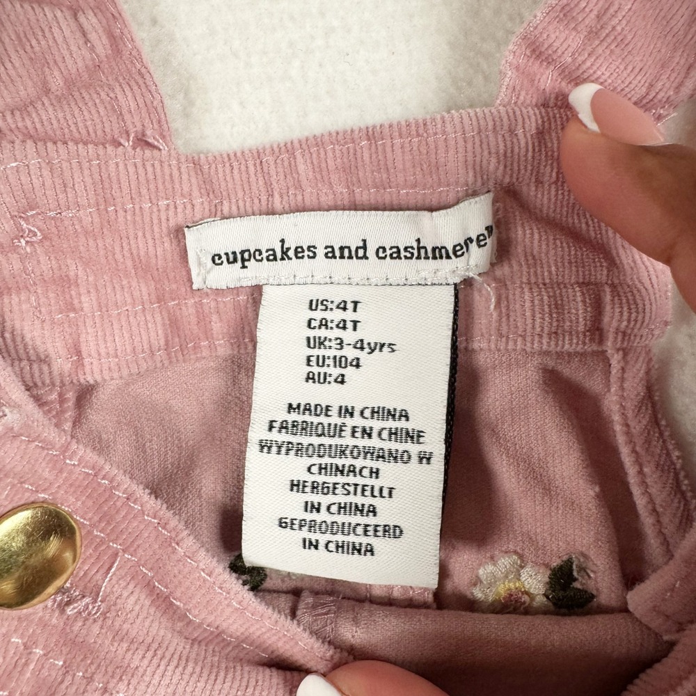 Cupcakes and Cashmere Girls Pink Corduroy‎ Floral Embroidered Overall Dress 4T - Picture 4 of 6